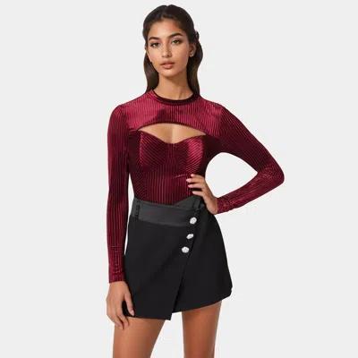 BEBE WOMEN'S SHADOW STRIPE VELOUR CUTOUT KNIT BODYSUIT