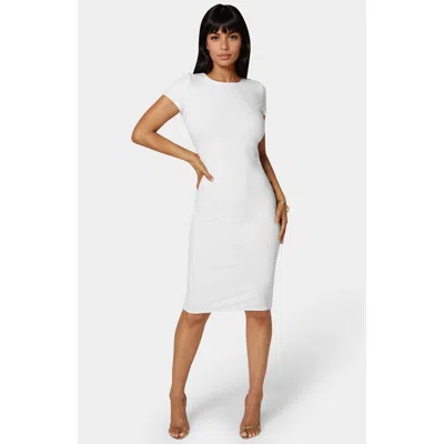 Bebe Women's Short Sleeve Midi T-shirt Rib Dress In White