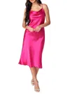 Bebe Satin Cowl Neck Slip Midi Dress In Fuchsia