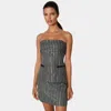 Bebe Stripe Sequins Strapless Corset In Grey
