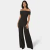 Bebe Studded Off Shoulder Palazzo Jumpsuit In Black