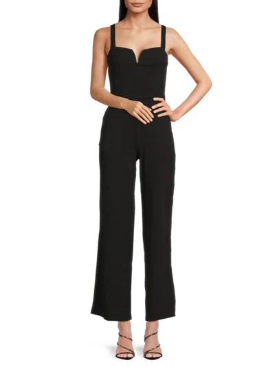 Bebe Plunging U Neck Chain Detail Wide Leg Jumpsuit In Black