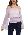Bebe Swiss Dot Bell Sleeve Blouse In Purple