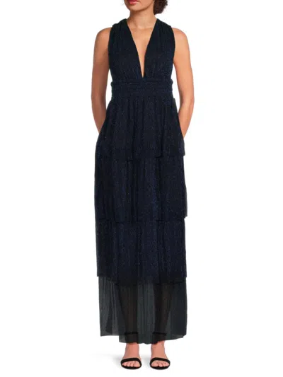 Bebe Women's Tiered Metallic Evening Gown In Pink