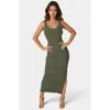Bebe V Neck Rib Tank Maxi Dress In Green