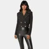 Bebe Vegan Leather Combo Woven Twill Blazer In Black