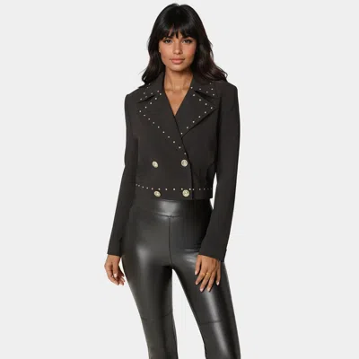 BEBE WOMEN'S WOVEN TWILL STUDDED DOUBLE BREAST JACKET
