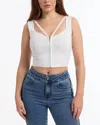 Bebe Zip Front Corset Sweater Top In White