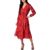 Bebe Printed Wrap Midi Dress In Red