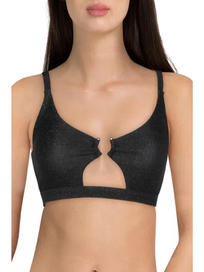 Bebe Womens Cut-out Metallic Bikini Swim Top In Black