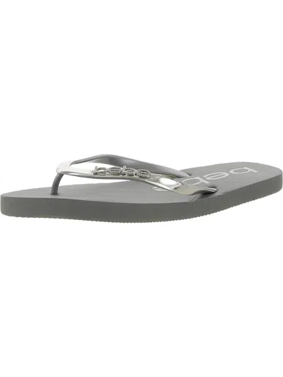 Bebe Womens Embellished Slide Flip-flops In Grey
