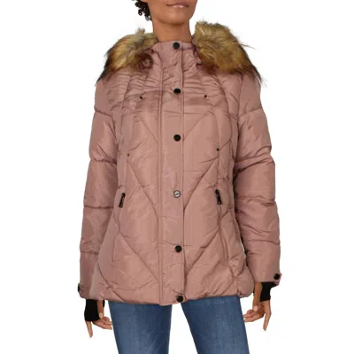 Bebe Womens Faux Fur Hooded Puffer Jacket In Pink