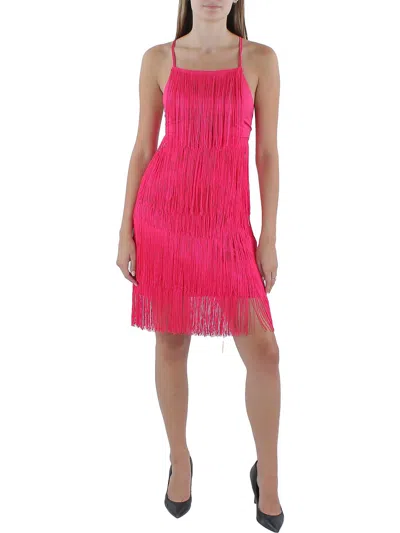 Bebe Womens Fringe Mini Cocktail And Party Dress In Pink