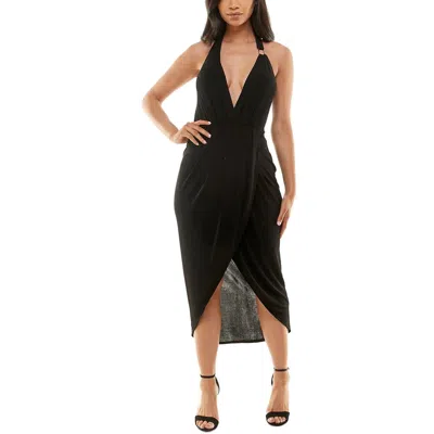 Bebe Womens High Low Tea Length Halter V-neck Dress, Black In Brown