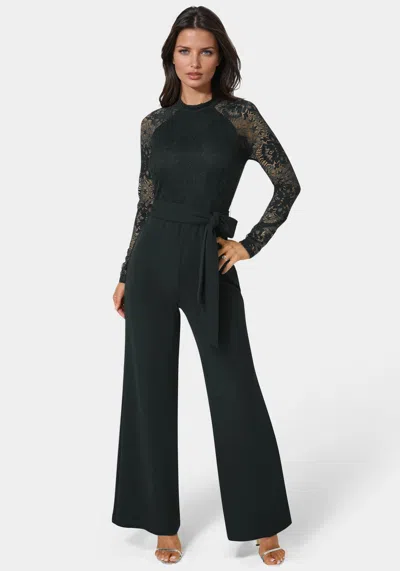 Bebe Womens Lace And Bodice Straight Leg Jumpsuit In Black