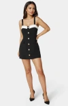 Bebe Woven Twill Button Down Bustier Romper In Black