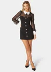 Bebe Woven Twill Button Down Chiffon Sleeve Romper In Black,white Alyssum