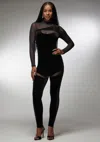 BEBE COMBO VELOUR AND MESH CATSUIT