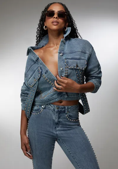 Bebe X Ciara Drop Shoulder Studded Denim Jacket In River Blue Wash