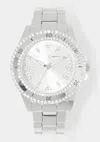 Bebe X Ciara Link Bracelet Crystal Sport Bezel Watch In Silver