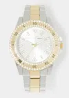 Bebe X Ciara Link Bracelet Crystal Sport Bezel Watch In Two-tone Silver & Gold