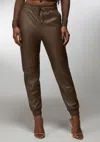 Bebe X Ciara Natural Waist Vegan Leather Jogger In Chestnut