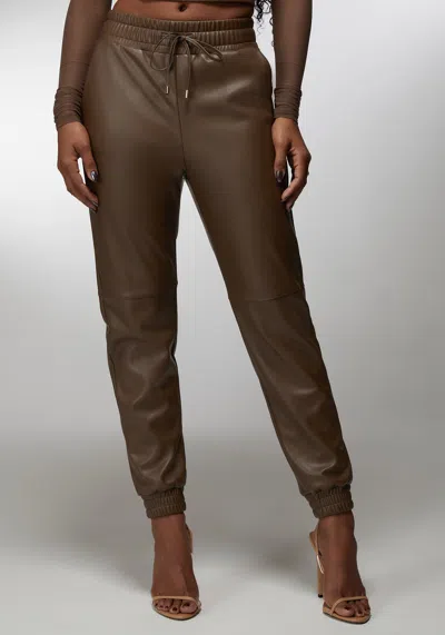Bebe X Ciara Natural Waist Vegan Leather Jogger In Chestnut