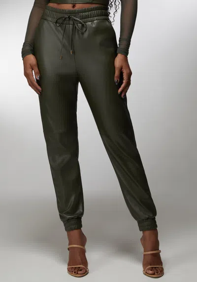 Bebe X Ciara Natural Waist Vegan Leather Jogger In Olive