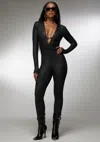 Bebe X Ciara Plunging V-neck Metal Trim Detail Catsuit In Black
