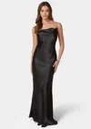 Bebe X Ciara Satin Maxi With Gold Chain Straps In Black