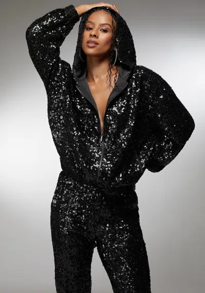 Bebe X Ciara Sequin Hoodie Jacket In Black