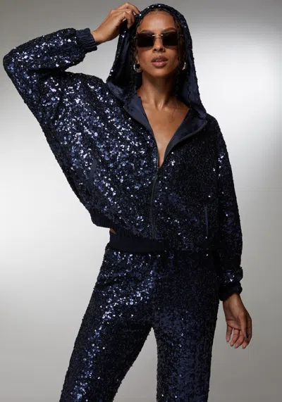 Bebe X Ciara Sequin Hoodie Jacket In Midnight Blue