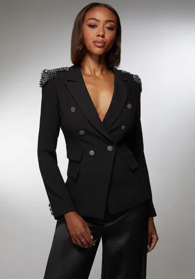 Bebe X Ciara Studded Shoulder Double Breast Tailored Blazer In Black