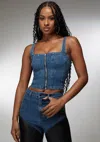 Bebe X Ciara Zip Front Denim Bustier In True Blue Wash