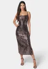 Bebe Zebra Cowl Neck Maxi Dress In Rose Gold