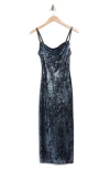 Bebe Zebra Stripe Sequin Cocktail Dress In Black Blue