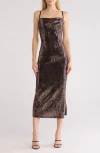 Bebe Zebra Stripe Sequin Cocktail Dress In Black