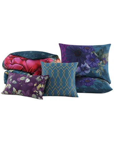 Bebejan 220 Thread Count Vibrant Flora Reversible Comforter Set In Green