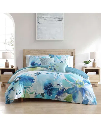 Bebejan 220 Thread Count Watercolor Blue Reversible Comforter Set In Multi