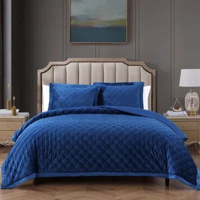 Bebejan 3 Piece Velvet Comforter Set In Navy