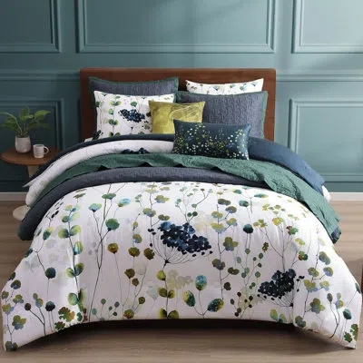 Bebejan Abstract Vines 8 Piece Reversible Comforter & Coverlet Bedding Set In Blue
