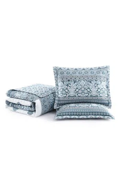 Bebejan Aquamarine Medallion Reversible Quilted Coverlet Set