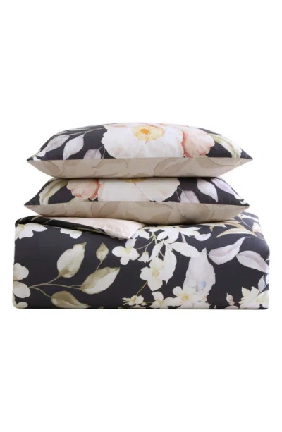 Bebejan Blush Flowers 5-piece Reversible Comforter Set In Midnight