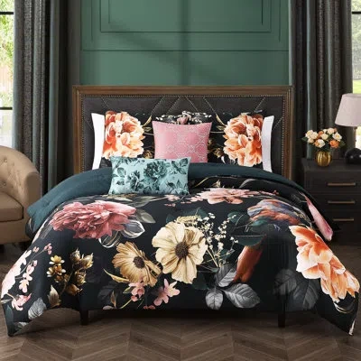 Bebejan Botanical Birds 100% Cotton Sateen 5 Piece Reversible Comforter Set In Green