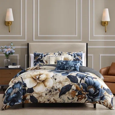 Bebejan English Manor 100% Cotton Sateen 5 Piece Reversible Comforter Set In Blue