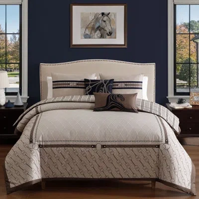 Bebejan Equestrian  100% Cotton Sateen 5 Piece Reversible Comforter Set In Tan