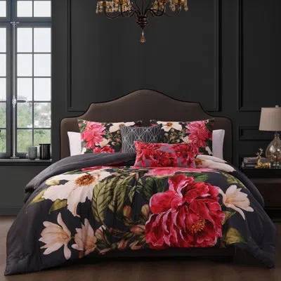 Bebejan Flower Garland 100% Cotton Sateen 5 Piece Reversible Comforter Set In Gray