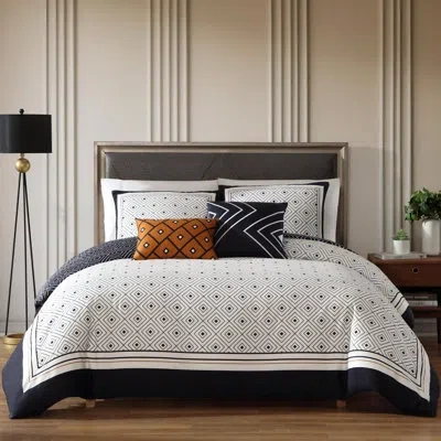 Bebejan Geometric Black & White 100% Cotton Sateen 5 Piece Comforter Set