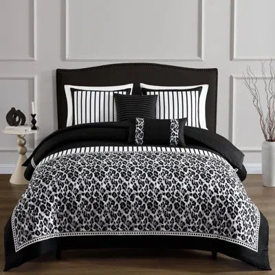 Bebejan Jaguar 100% Cotton Sateen 5 Piece Reversible Comforter Set In Black