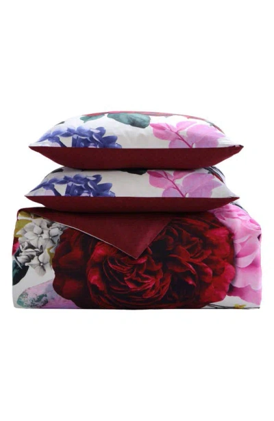 Bebejan Magenta Floral Print 5-piece Reversible Comforter Set In Red